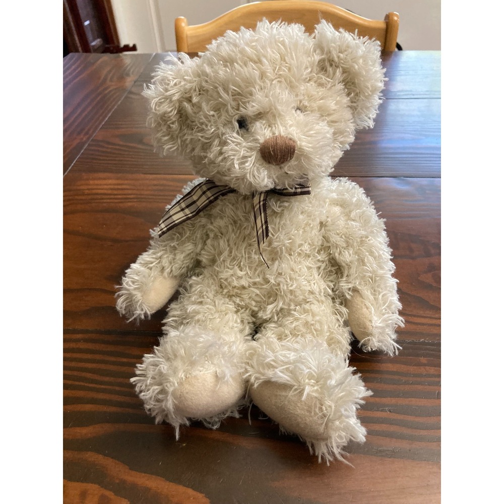 Russ Berrie Benet Beige Teddy Bear Plush Stuffed Animal Brown Plaid Bow
